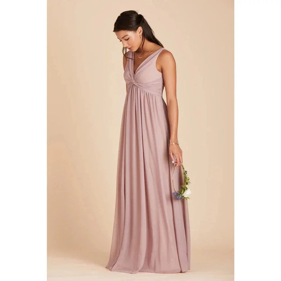 NWT Birdy Grey Lianna Maxi Dress Twisted V-Neck Empire Waist Mesh Mauve Size M - Picture 3 of 10